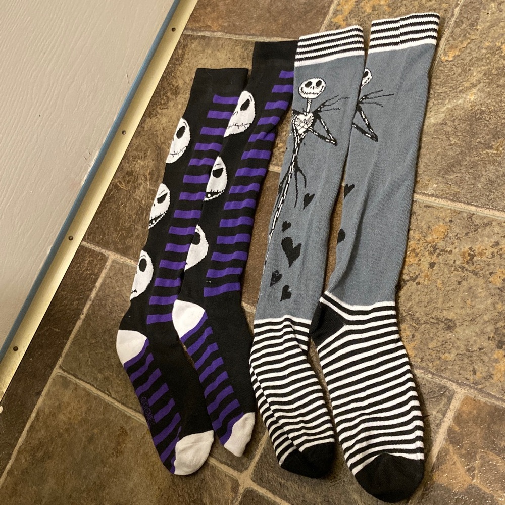 Jack Skellington long Socks - Black, Purple, Gray